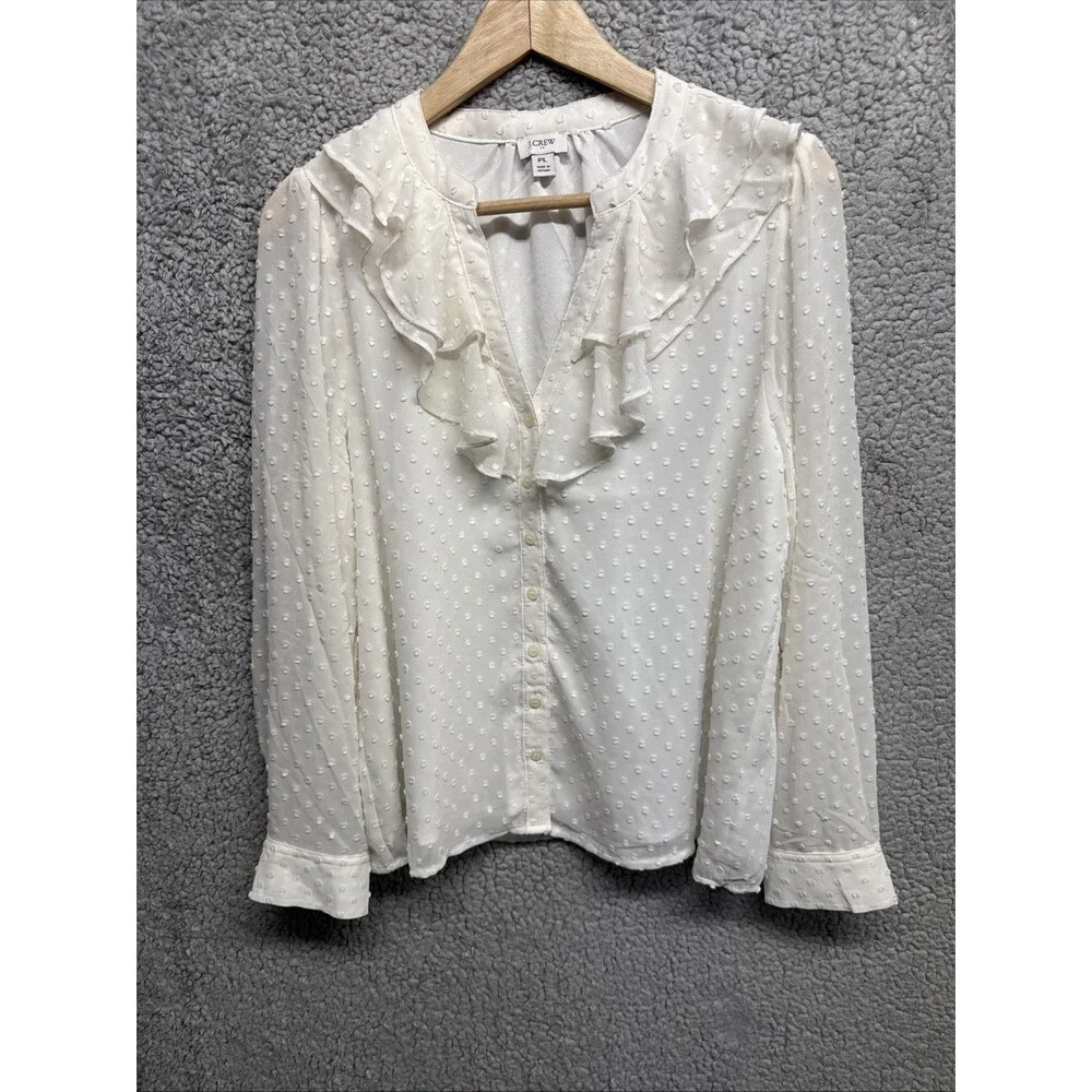 J Crew Long Sleeve Blouse Ivory With Ruffle Size PL